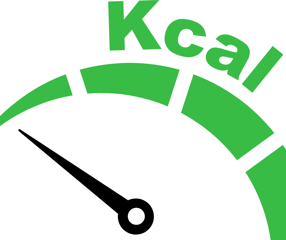 KCAL meter with needle pointing low, symbolizing low calorie density foods for weight control and gut health.