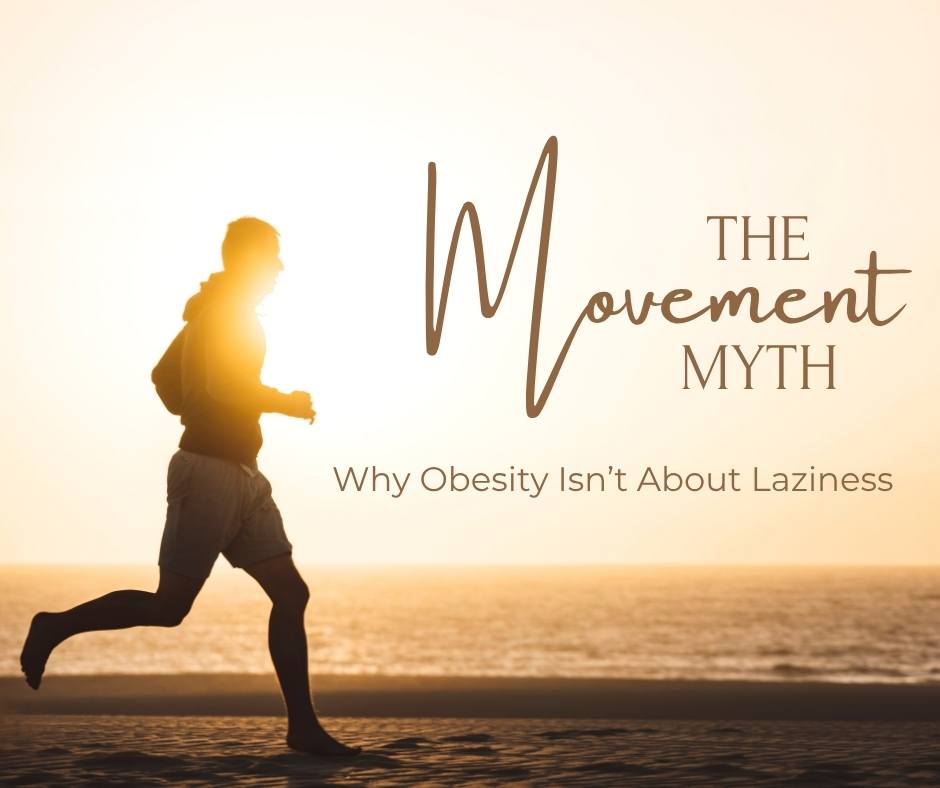 The Movement Myth: Why Obesity Isn’t About Laziness 1 A man jogging outdoors representing exercise, with the text “The Movement Myth: Why Obesity Isn’t About Laziness” — illustrating that obesity is linked to diet and metabolism, not lack of movement.