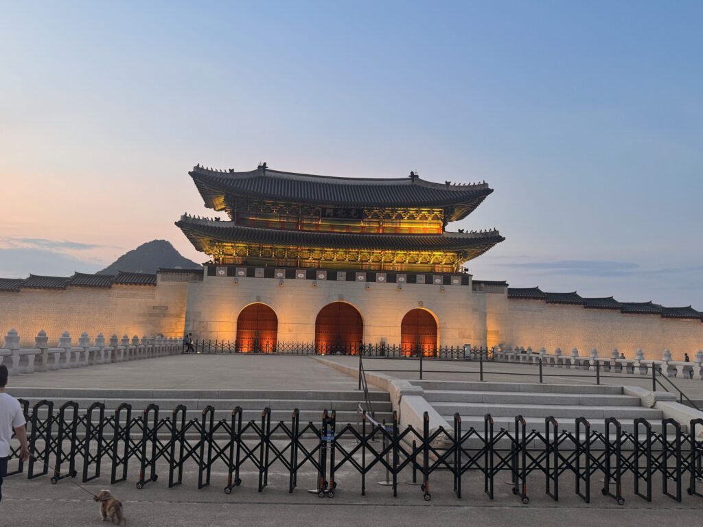 Gyeongbokgung Palace in Seoul with clean grounds, restored architecture, and well-maintained palace courtyards.