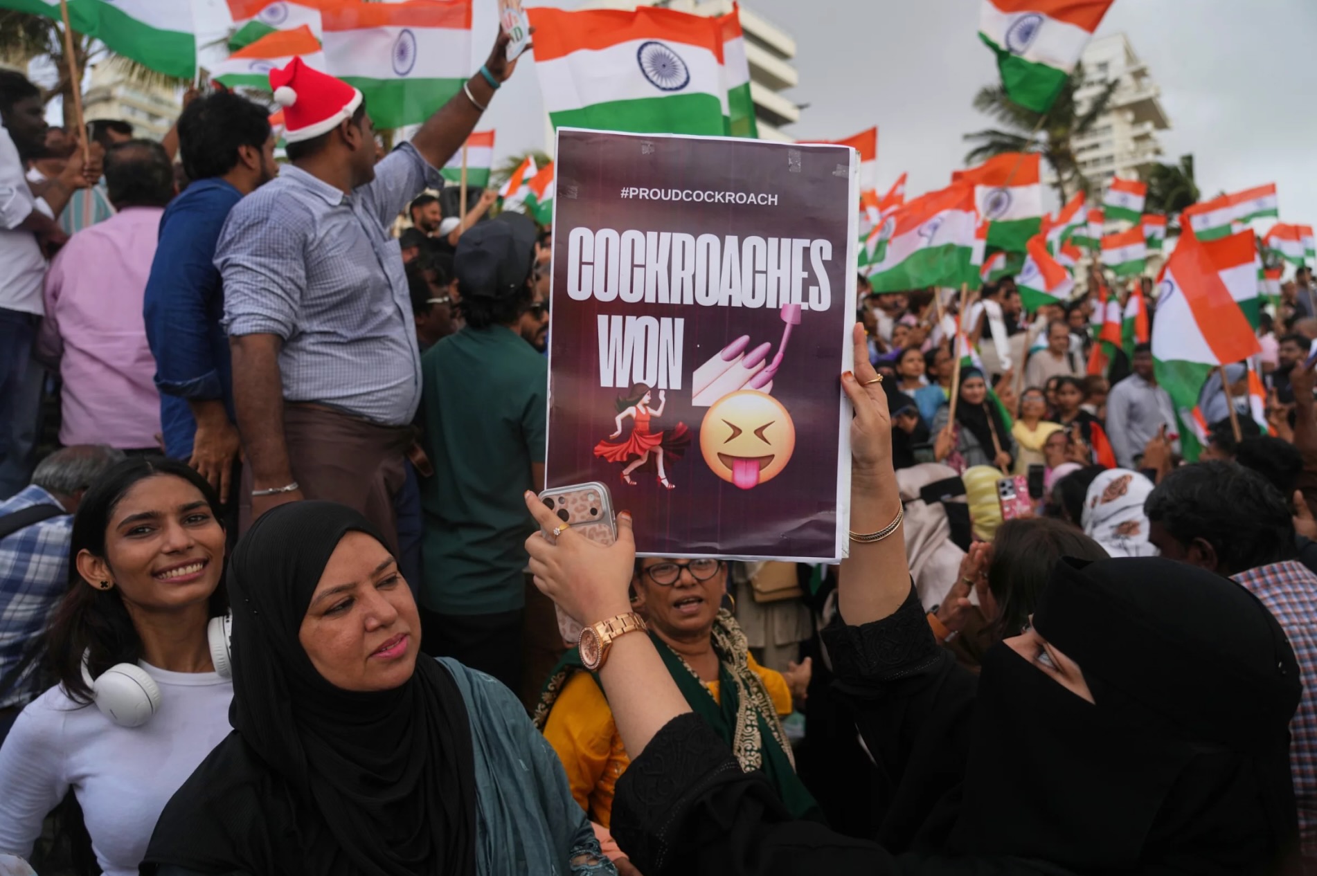 Cockroach Janta Party supporter shouting slogans during youth protests at Jantar Mantar in New Delhi.