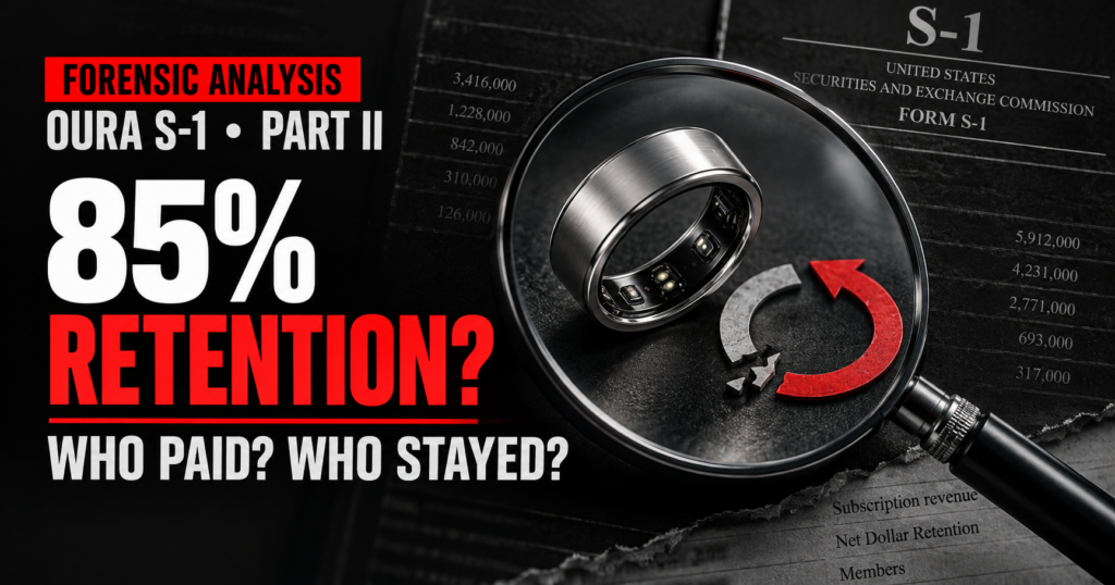 Part II: Oura’s 85% Retention Question—Who Actually Paid, and Who Actually Stayed? 9 Forensic analysis of Oura’s S-1 showing the 85% retention claim, a smart ring and a broken subscription cycle.