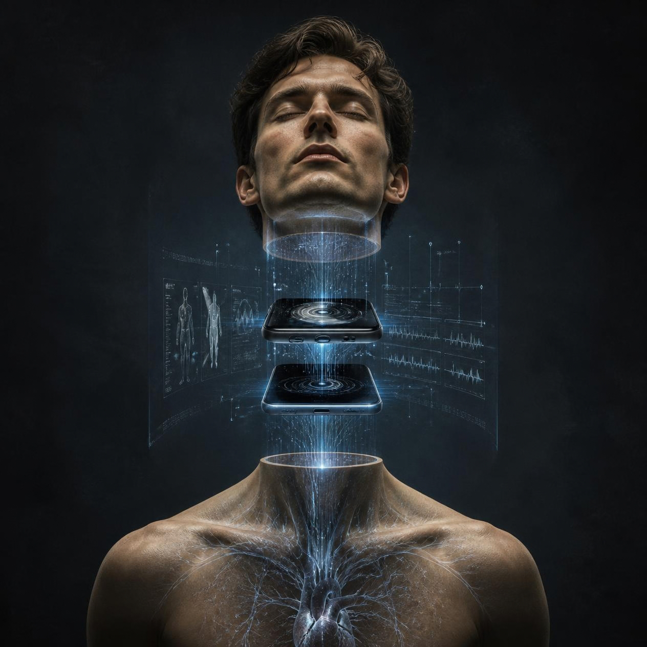 Digital device positioned between a human mind and body